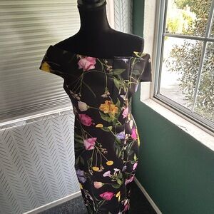 Ted Baker Black Floral Off-Shoulder Midi Dress